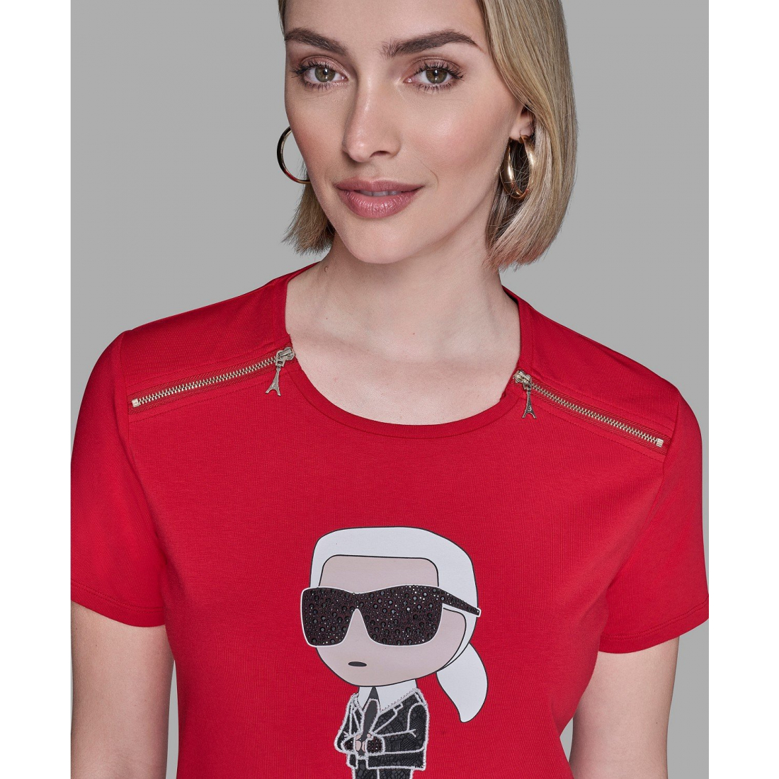 T-shirt 'Crewneck Embellished Zip Shoulder' pour Femmes