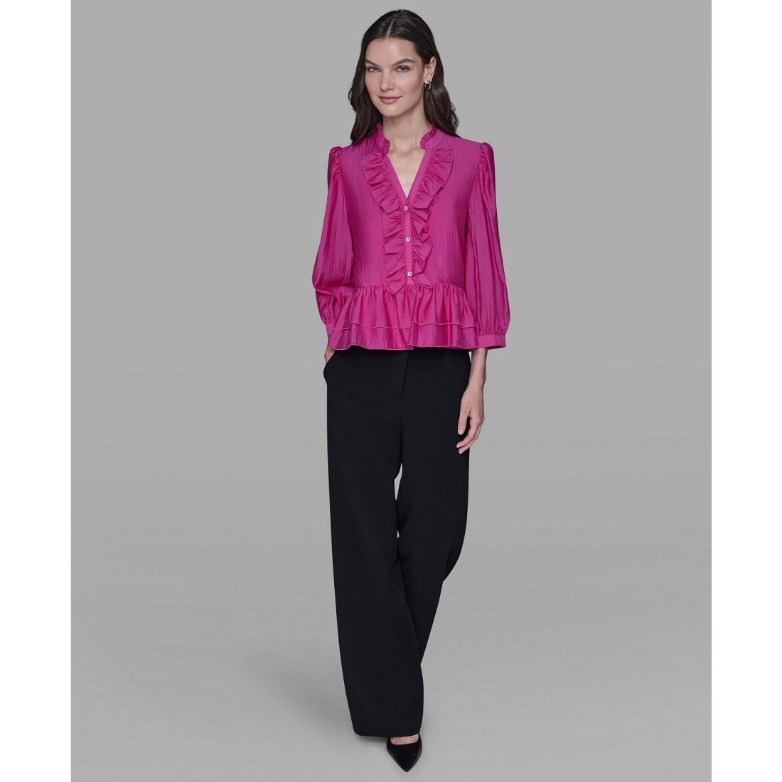 'V-Neck Ruffle Detail Top' pour Femmes