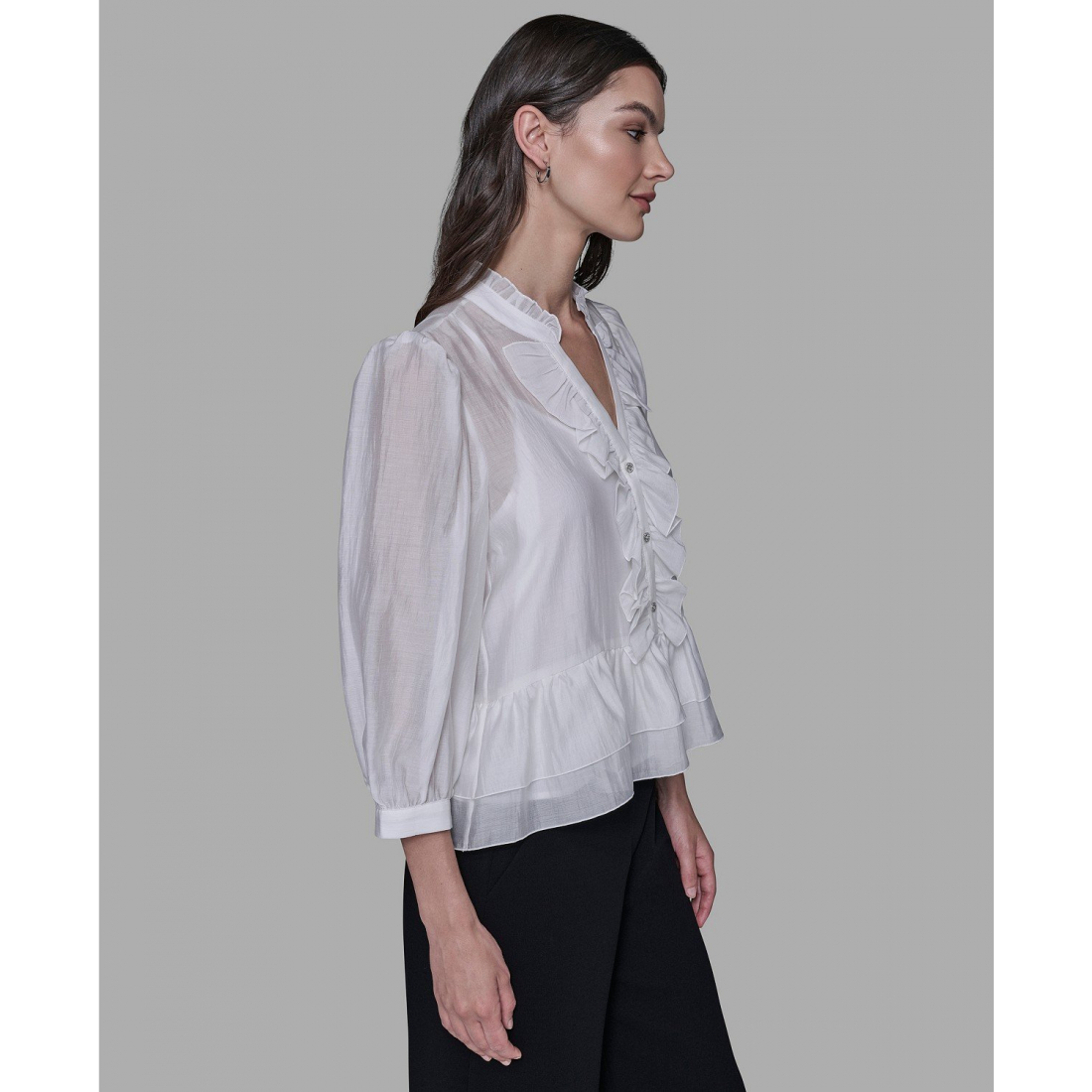 'V-Neck Ruffle Detail Top' pour Femmes