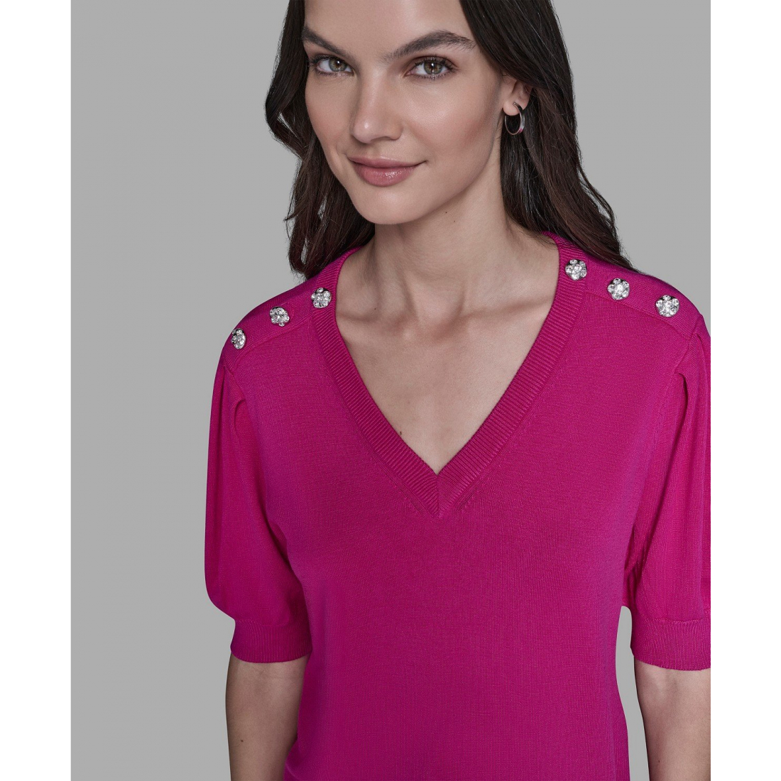 'V-Neck Button Detail Sweater' pour Femmes