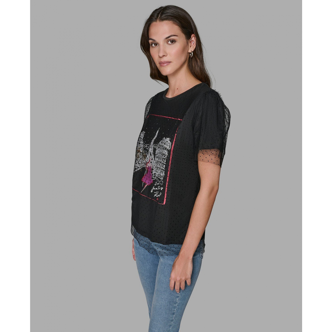 'Crewneck Lace Layer T-Shirt' pour Femmes