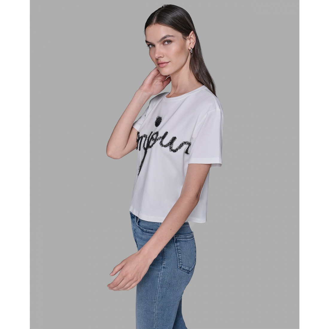 'Crewneck Bonjour Printed T-Shirt' pour Femmes