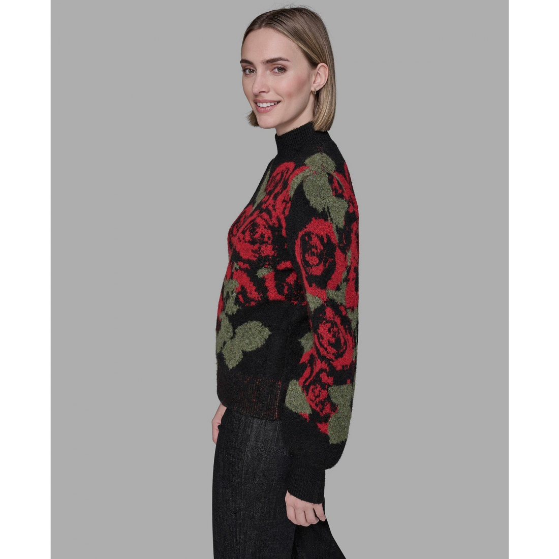 'Mock Neck Rose Print Sweater' pour Femmes