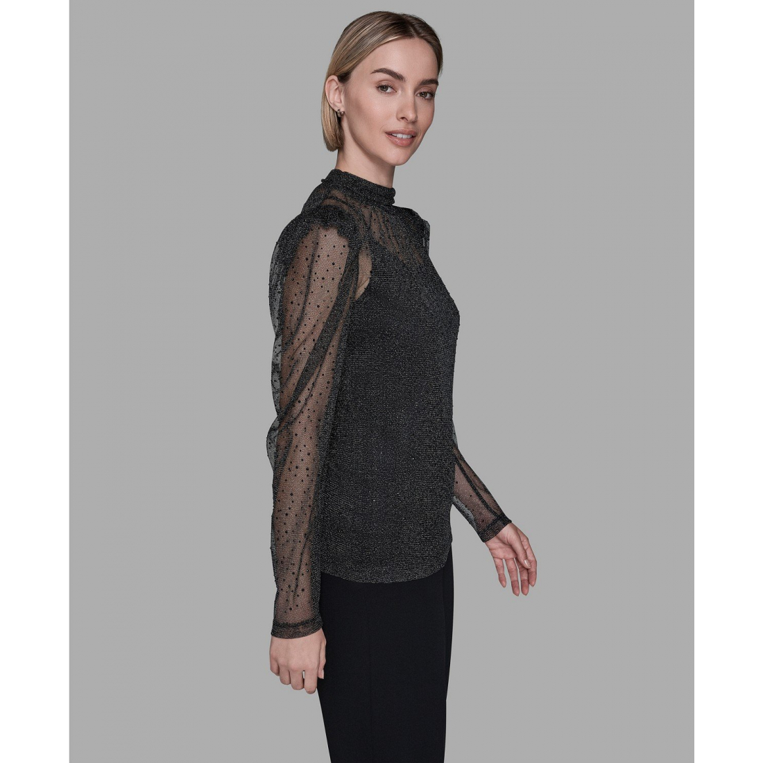 'Metallic Mesh High Neck Top' pour Femmes
