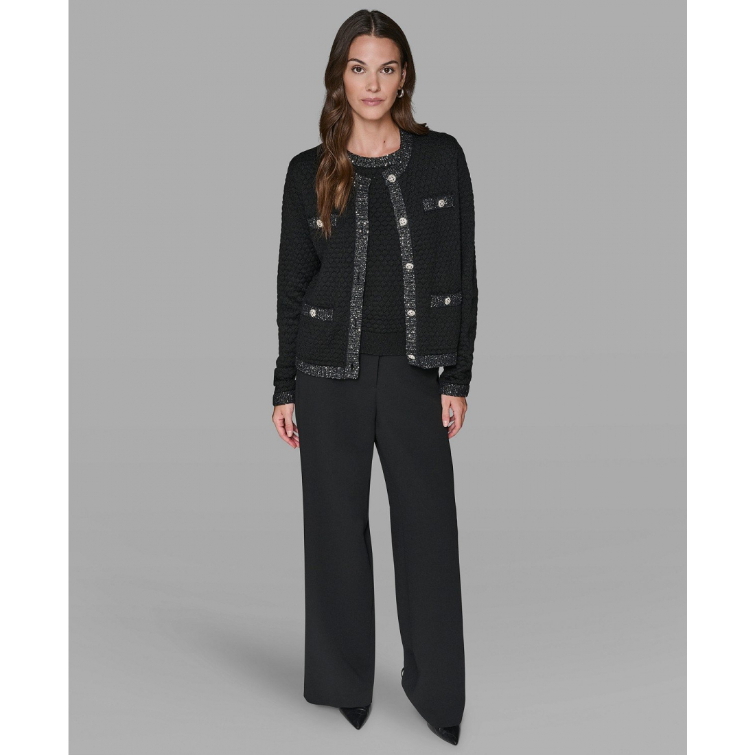 'Crewneck Textured Cardigan' pour Femmes