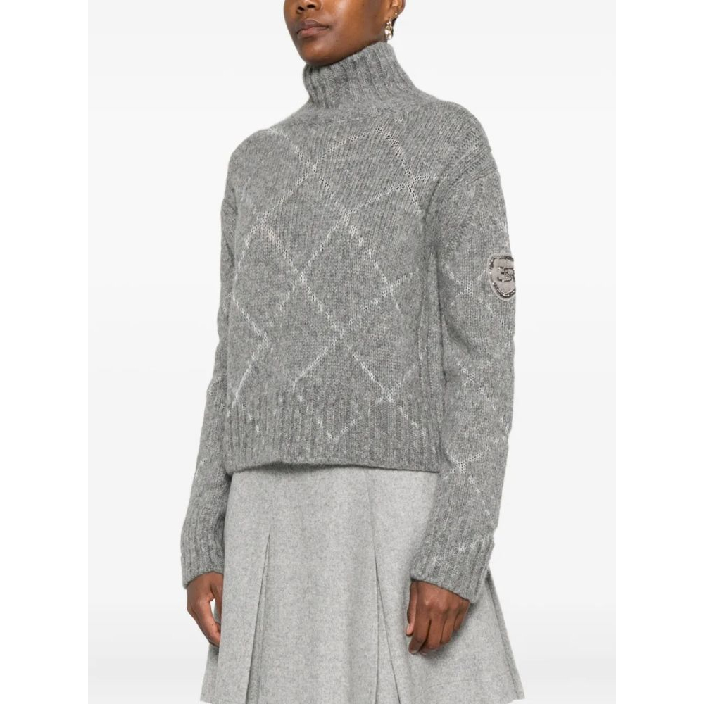 Pull 'High-Neck Diamond-Pattern' pour Femmes
