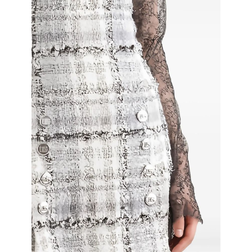 Robe mini 'Checked-Pattern Tweed Button-Detail' pour Femmes