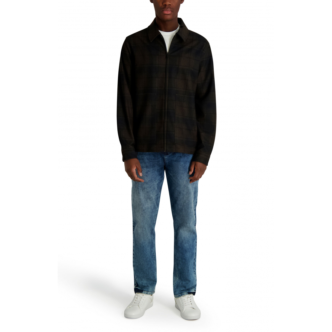'Plaid Zip Front Shirt Jacket' pour Hommes