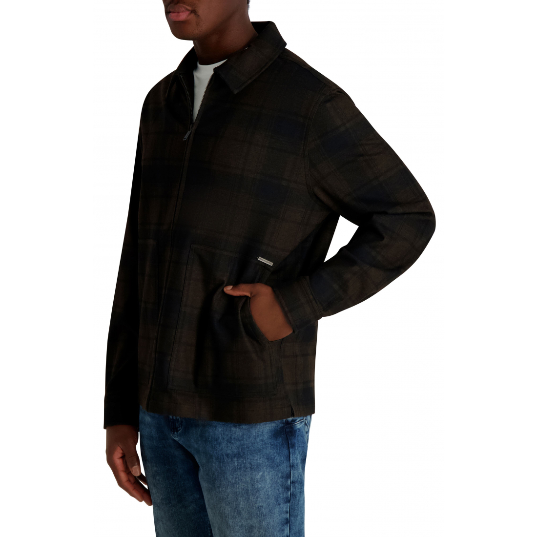 'Plaid Zip Front Shirt Jacket' pour Hommes