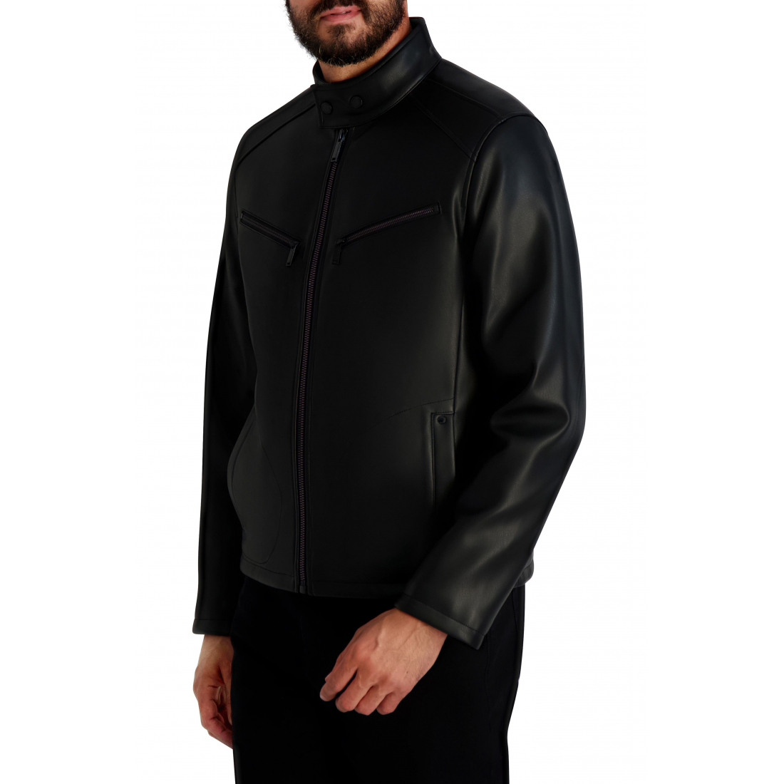 'Faux Leather Racer Jacket' pour Hommes