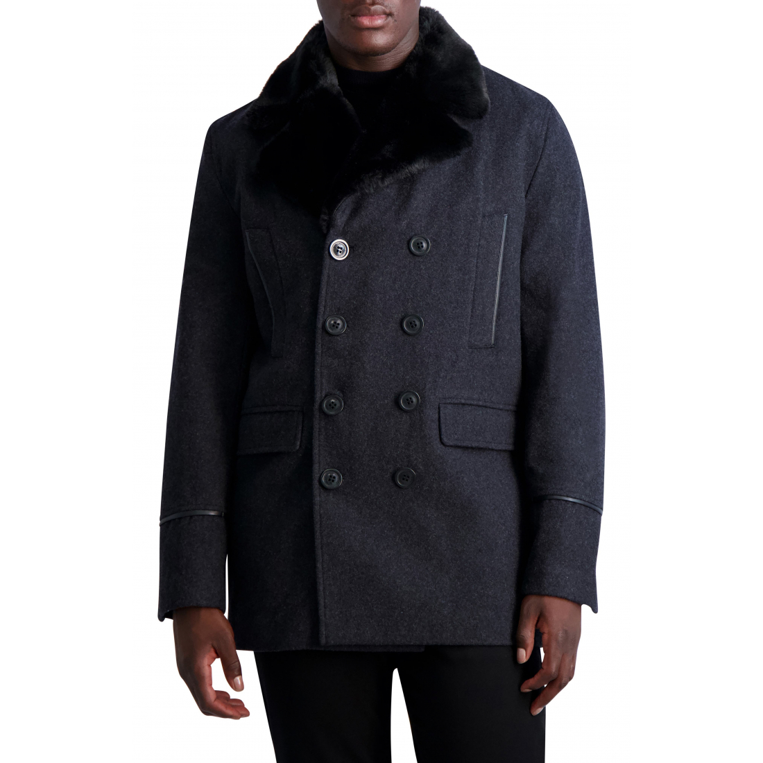'Wool Blend Peacoat with Faux Fur Collar' pour Hommes