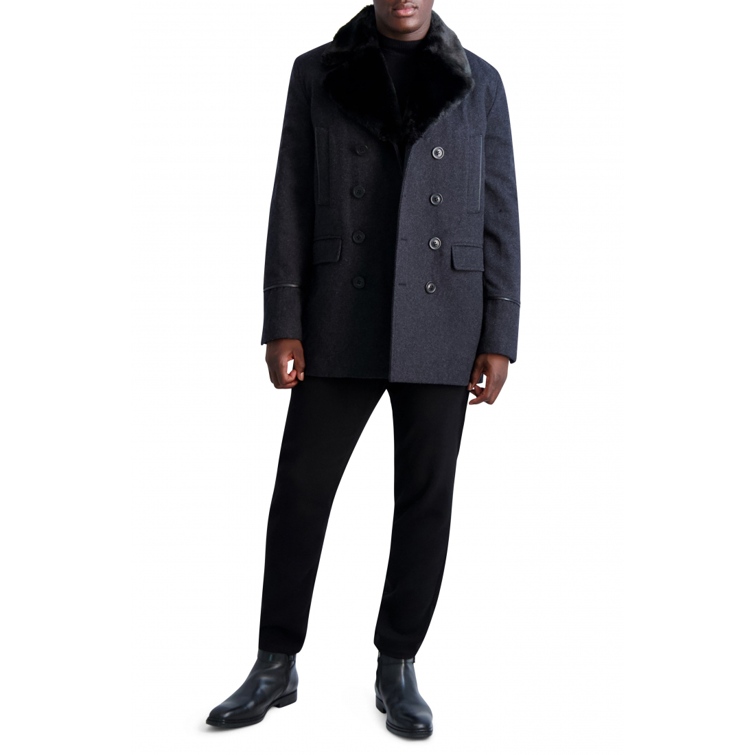 'Wool Blend Peacoat with Faux Fur Collar' pour Hommes