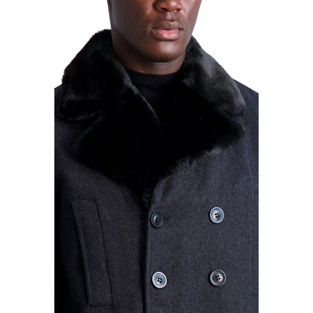 'Wool Blend Peacoat with Faux Fur Collar' pour Hommes