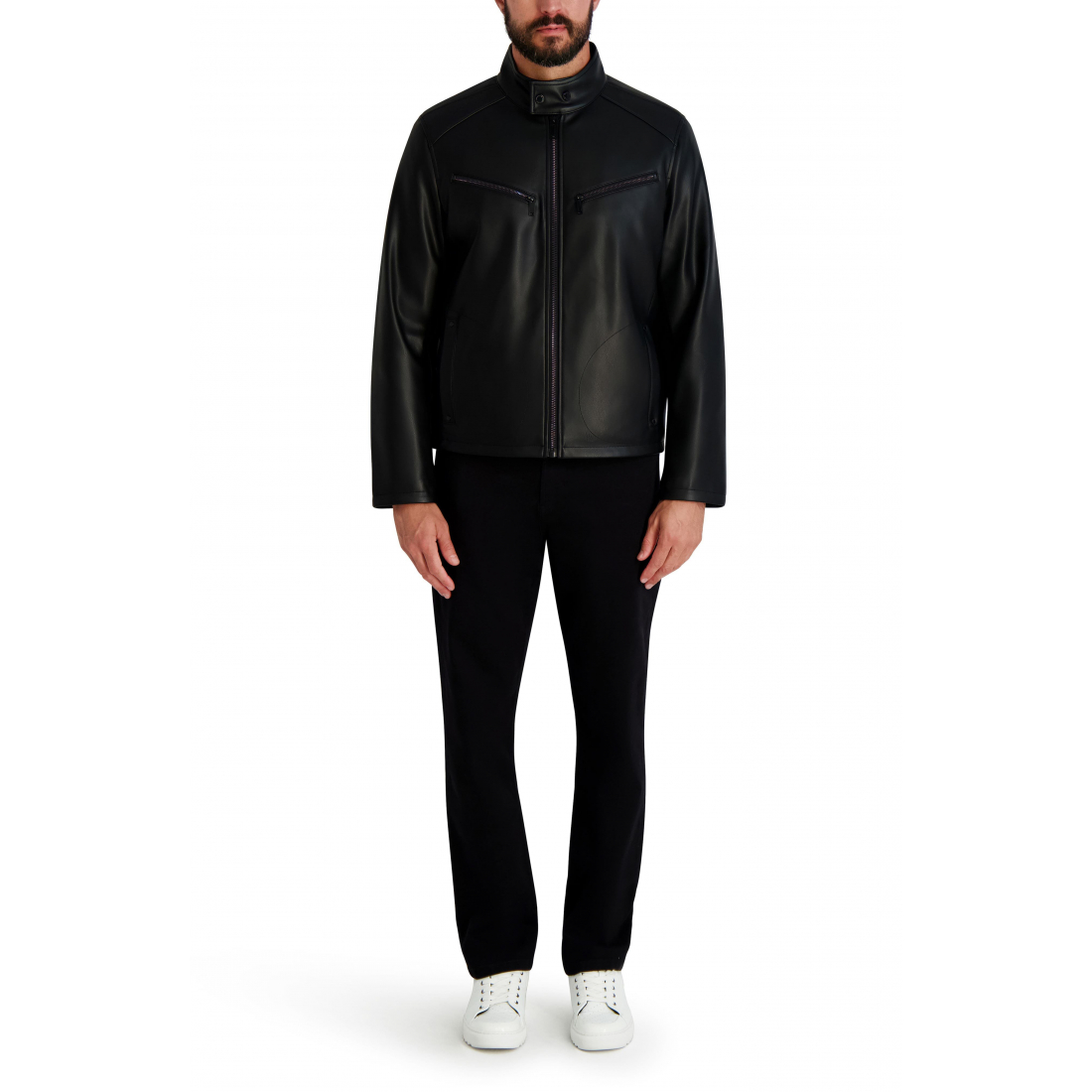 'Faux Leather Racer Jacket' pour Hommes