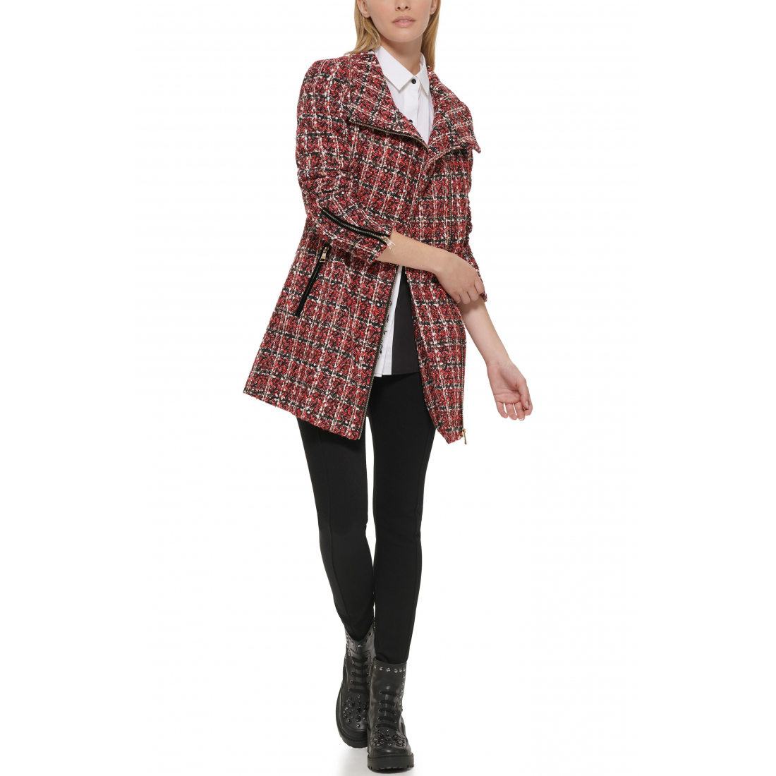 Manteau 'Plaid Sequin Embellished Zip' pour Femmes