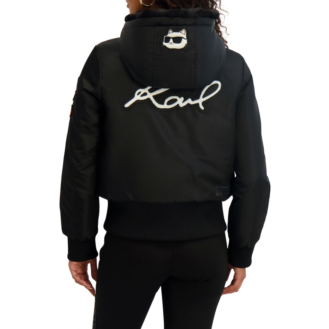 'Patchwork Hooded with Faux Fur Trim' Crop Jacke für Damen