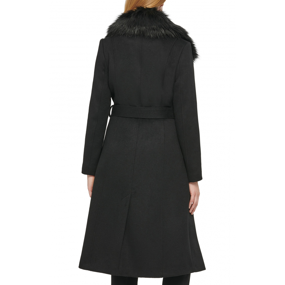Manteau 'Belted Faux Fur Trim' pour Femmes