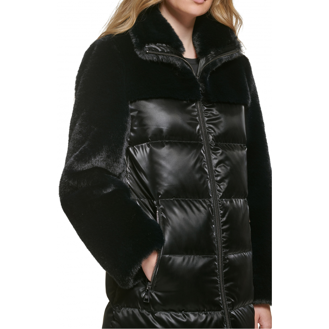 'Lacquer Water Resistant Faux Fur Trim' Pufferjacke für Damen