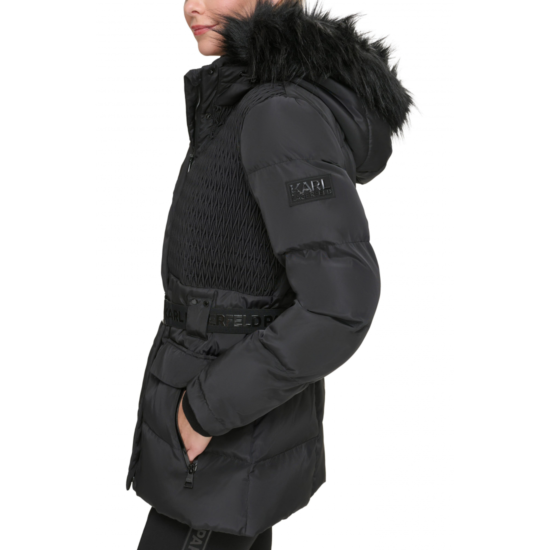 Veste matelassée 'Smocked Belted Ski with Faux Fur Hood' pour Femmes