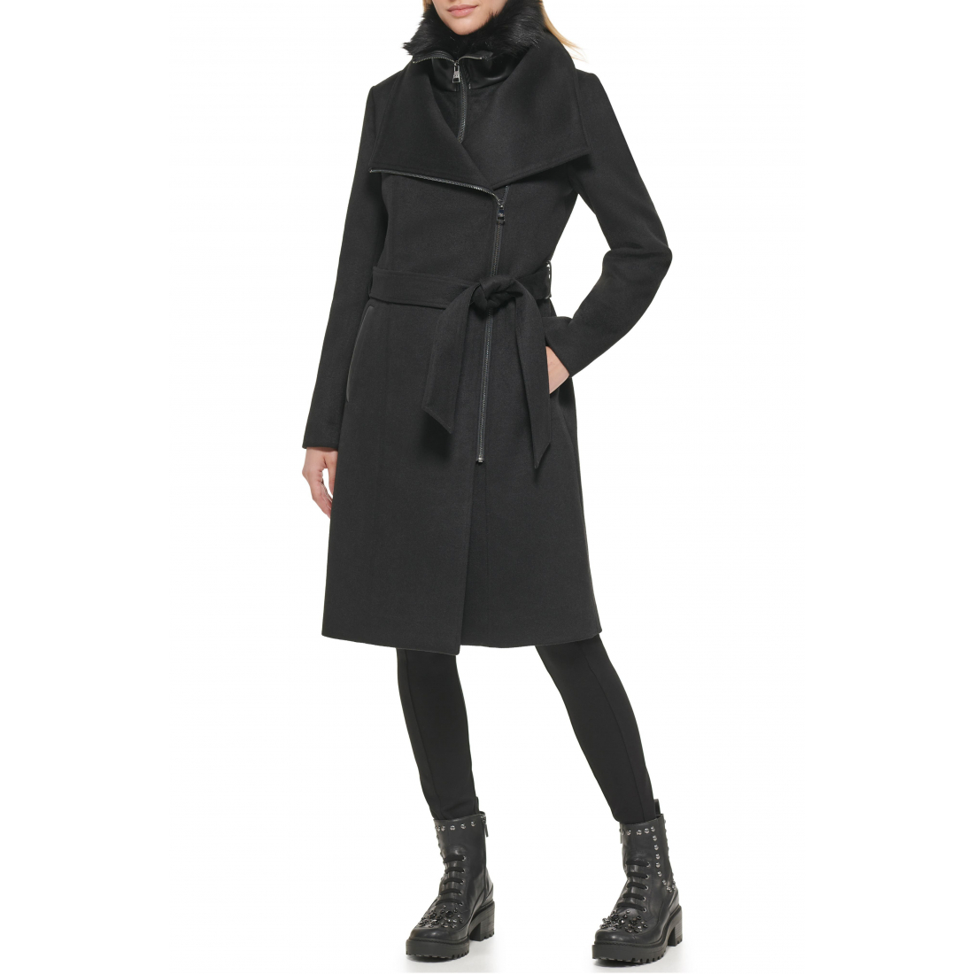 Manteau 'Asymmetric with Removable Faux Shearling Bib' pour Femmes