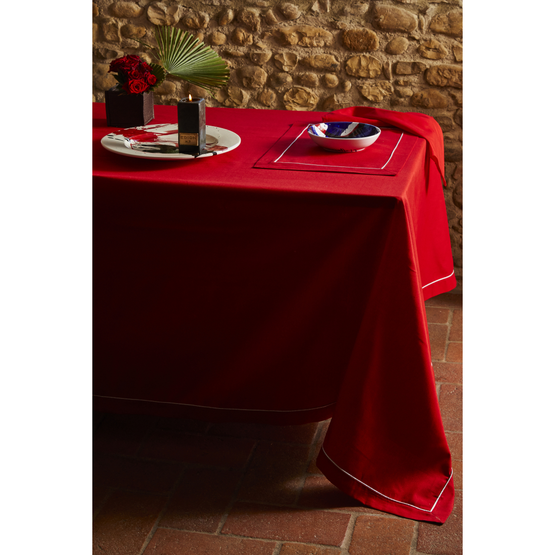 Christmas Linen Tablecloth 180x360 cm, Red/Silver