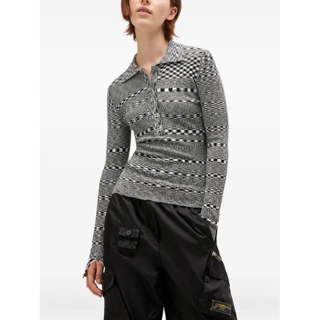 Polo manches longues 'Space-Dye Check' pour Femmes