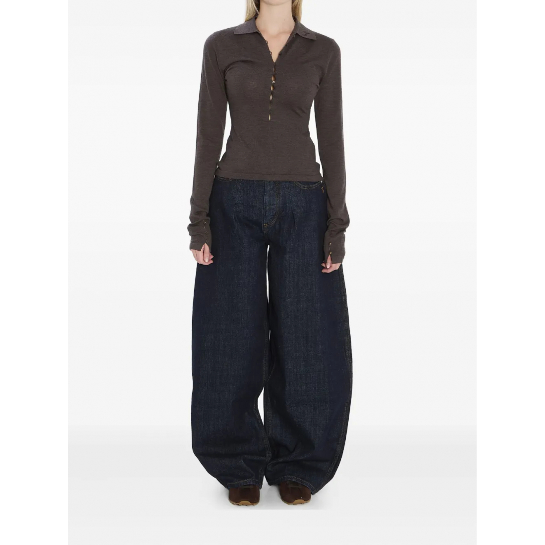 Top à manches longues 'Polo-Collar Buttoned' pour Femmes