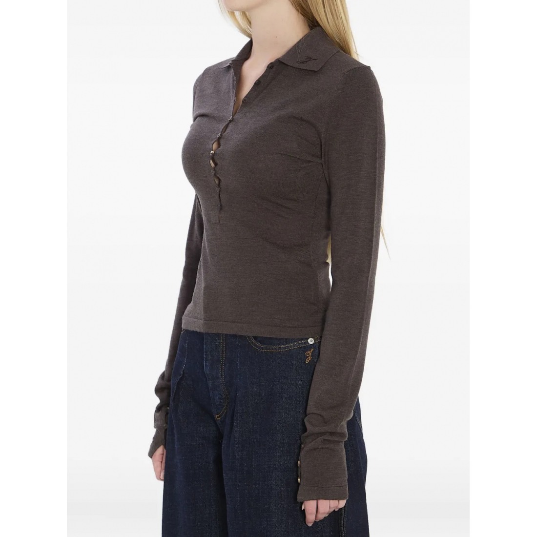 Top à manches longues 'Polo-Collar Buttoned' pour Femmes