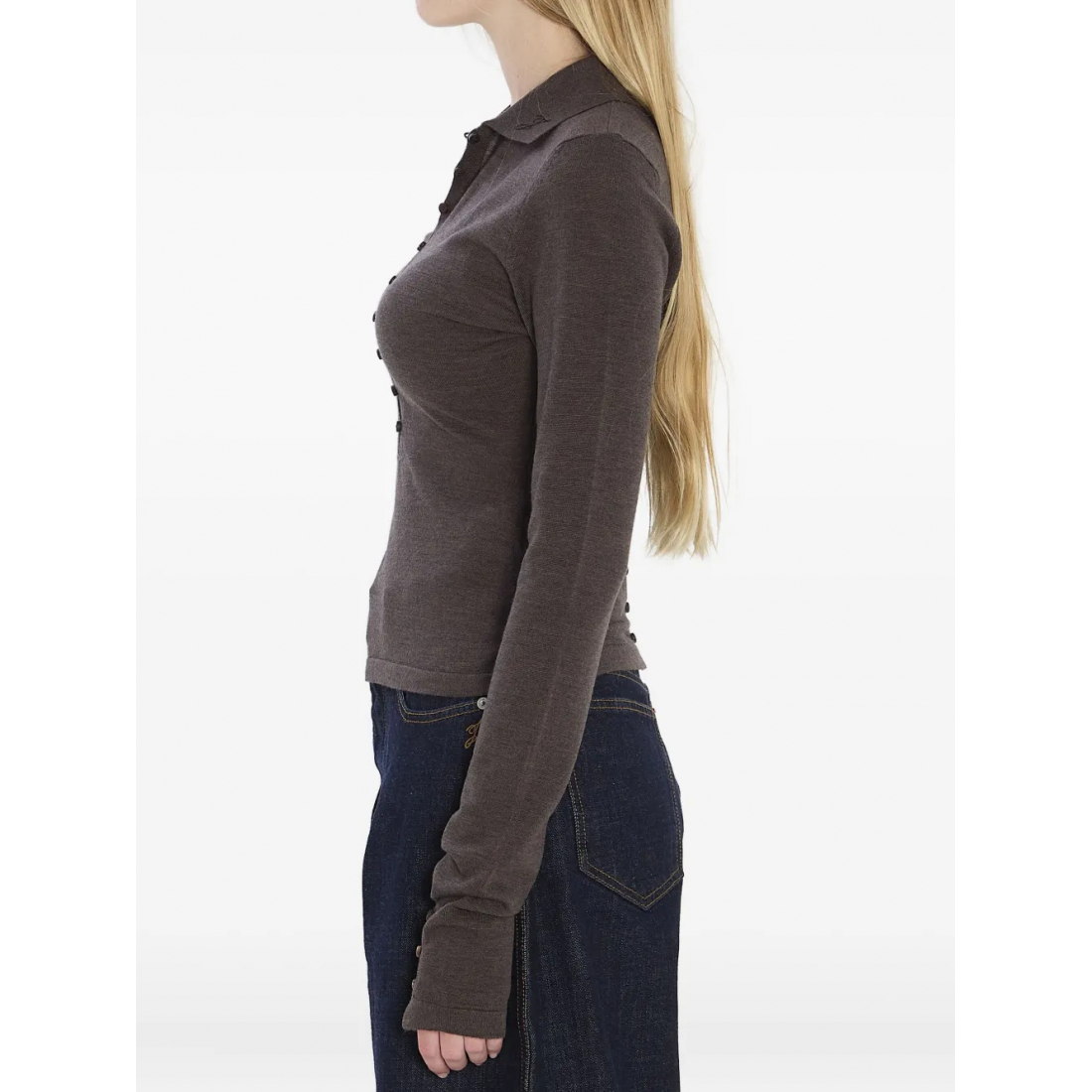 Top à manches longues 'Polo-Collar Buttoned' pour Femmes