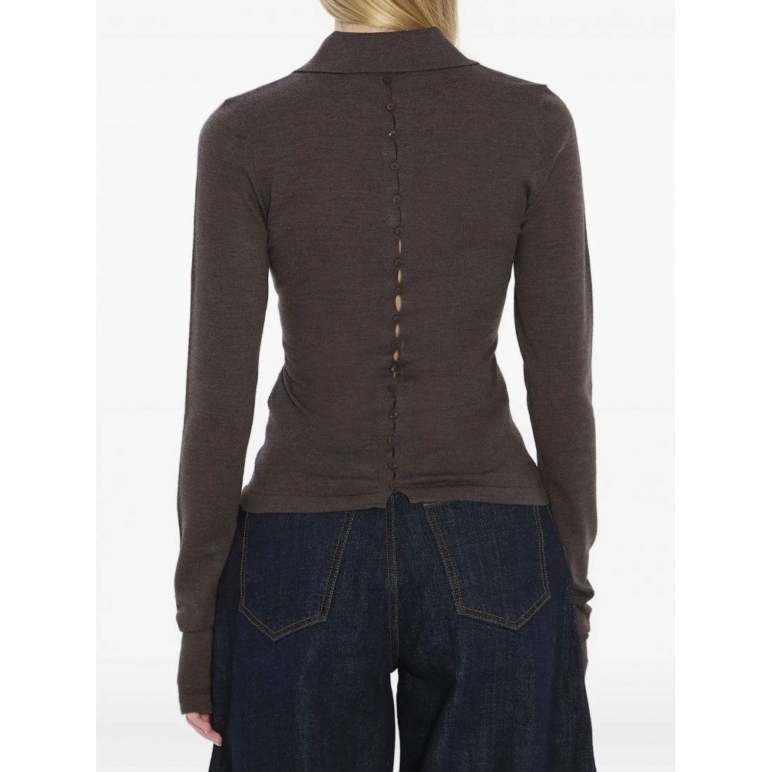 Top à manches longues 'Polo-Collar Buttoned' pour Femmes