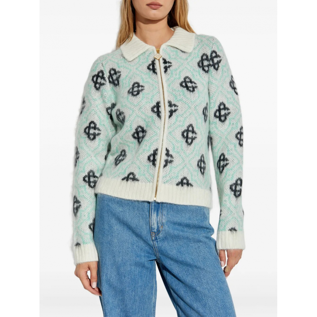 Women's 'Monogram-Pattern Zip-Up' Cardigan
