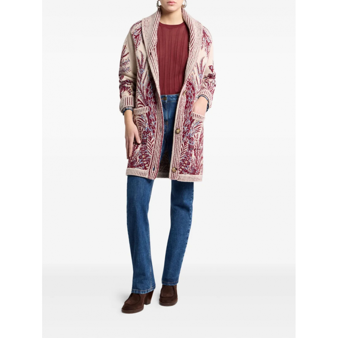 Cardigan 'Floral-Jacquard Button-Fastening' pour Femmes
