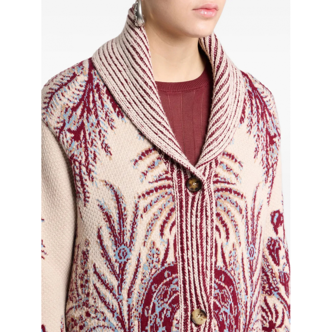 Cardigan 'Floral-Jacquard Button-Fastening' pour Femmes