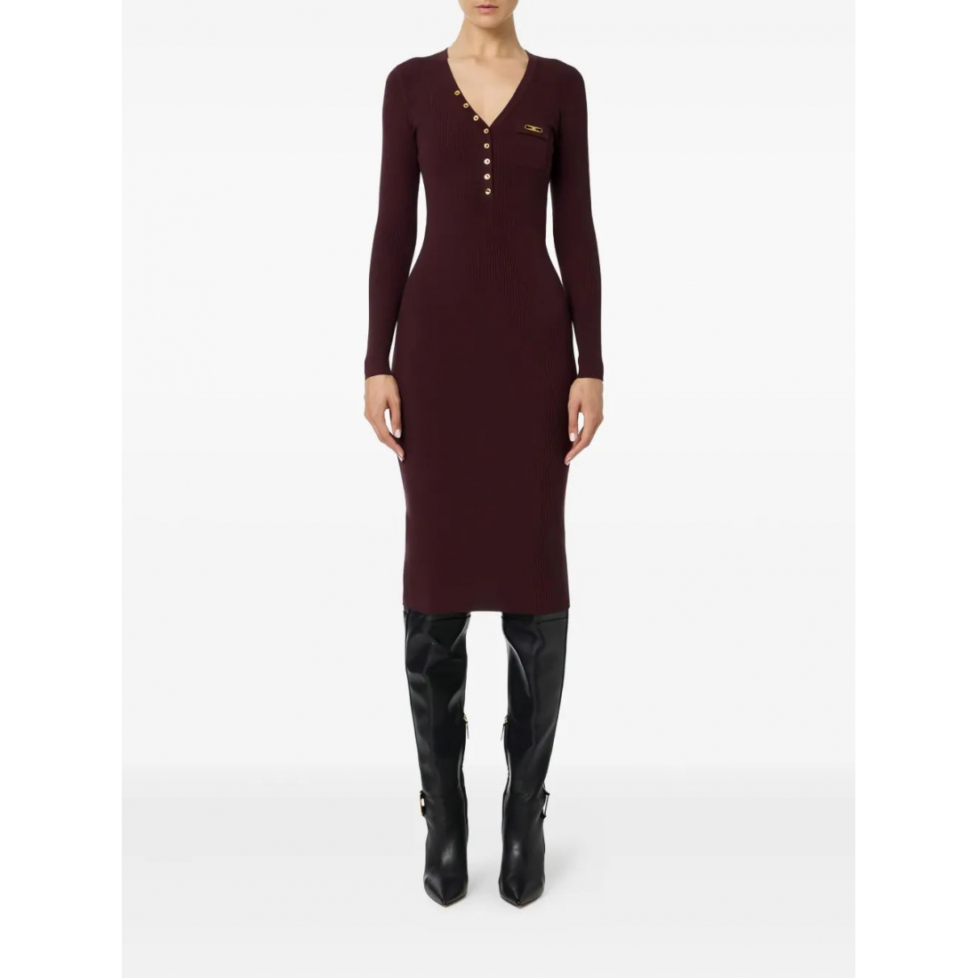 Robe Midi 'Ribbed Chest-Pocket' pour Femmes