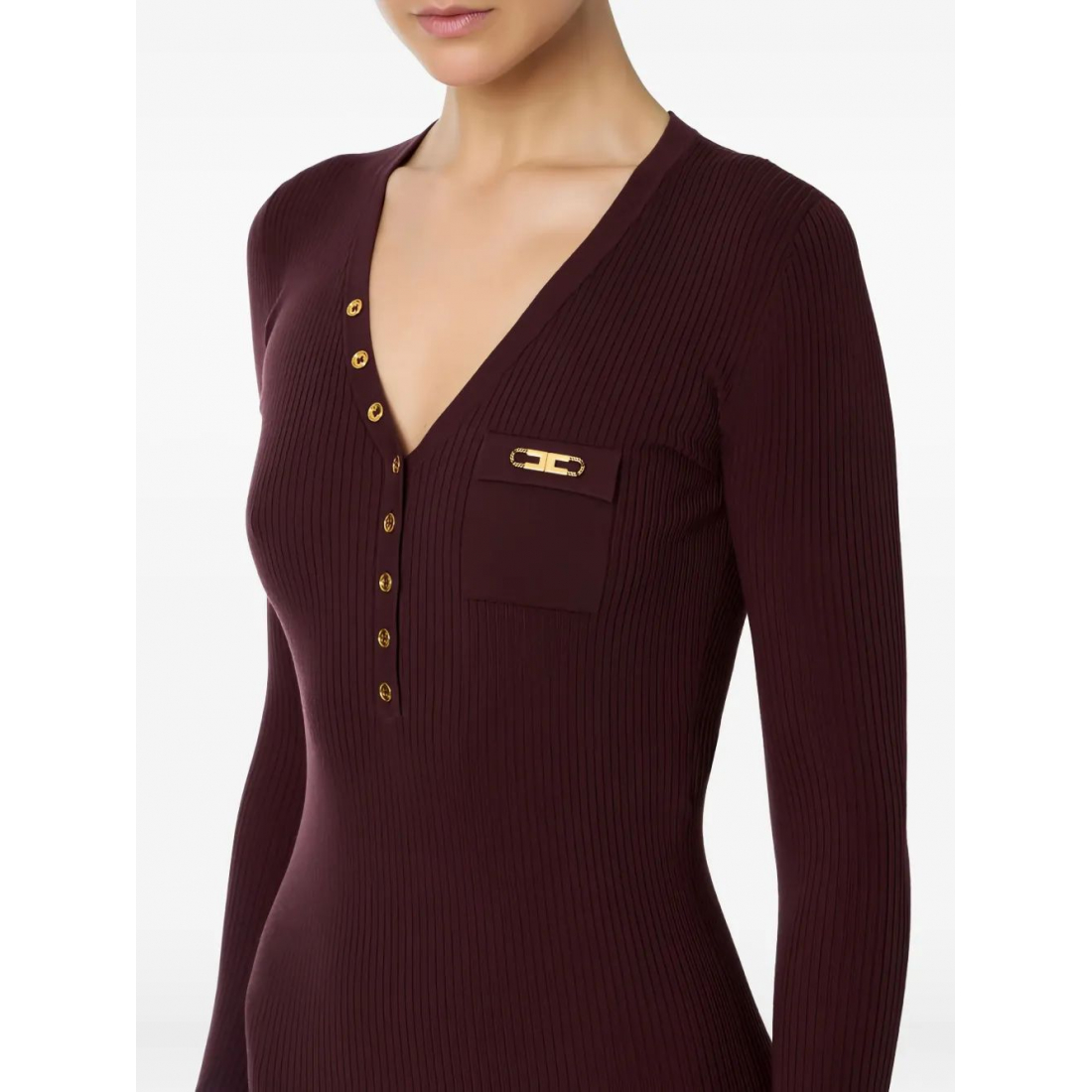 Robe Midi 'Ribbed Chest-Pocket' pour Femmes