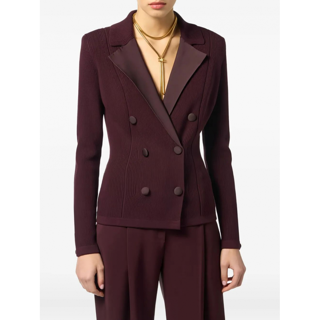 Blazer 'Double-Breasted Ribbed-Knit' pour Femmes
