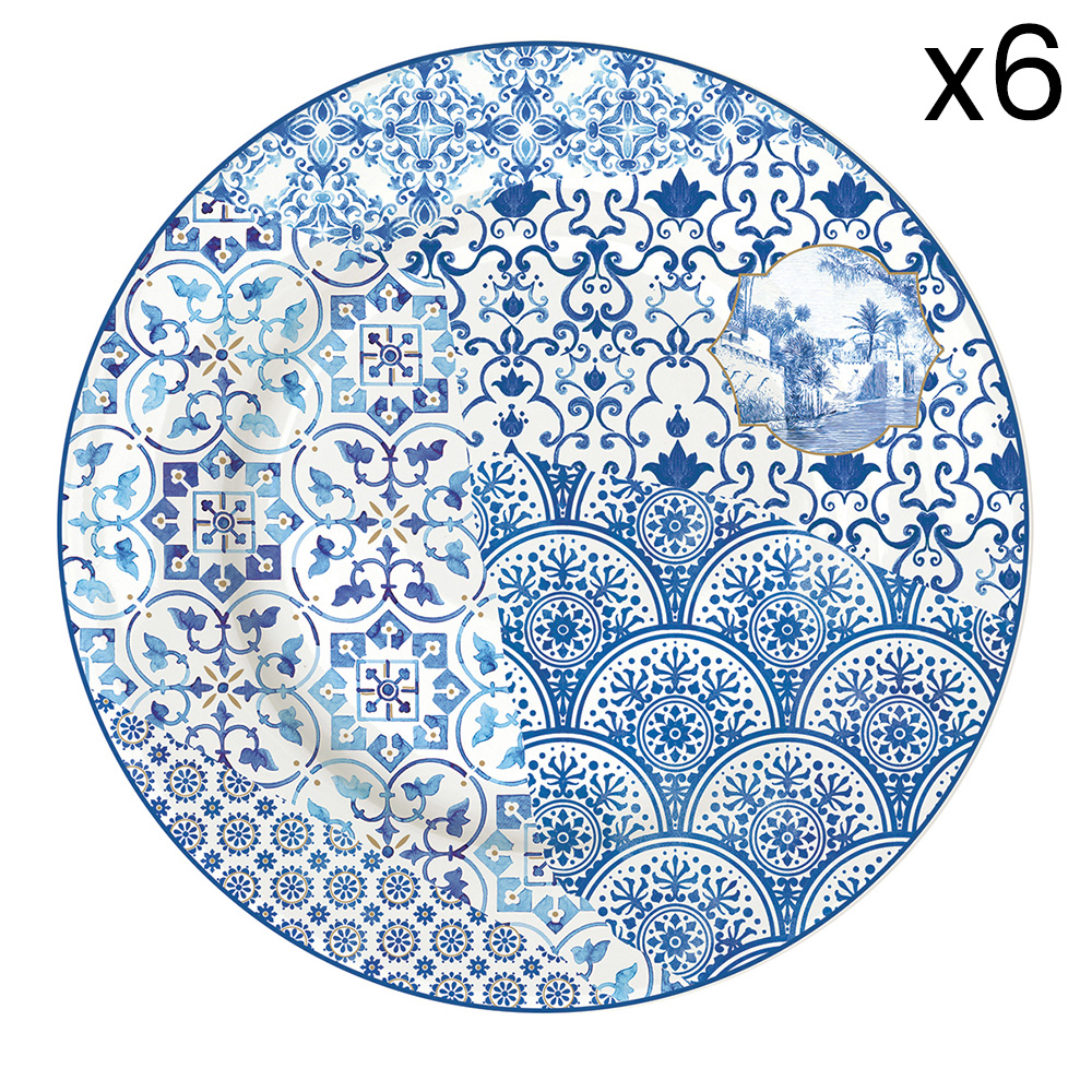 Set Mit 6 Porzellantellern, Ø 19 cm, Indigo Vers.B