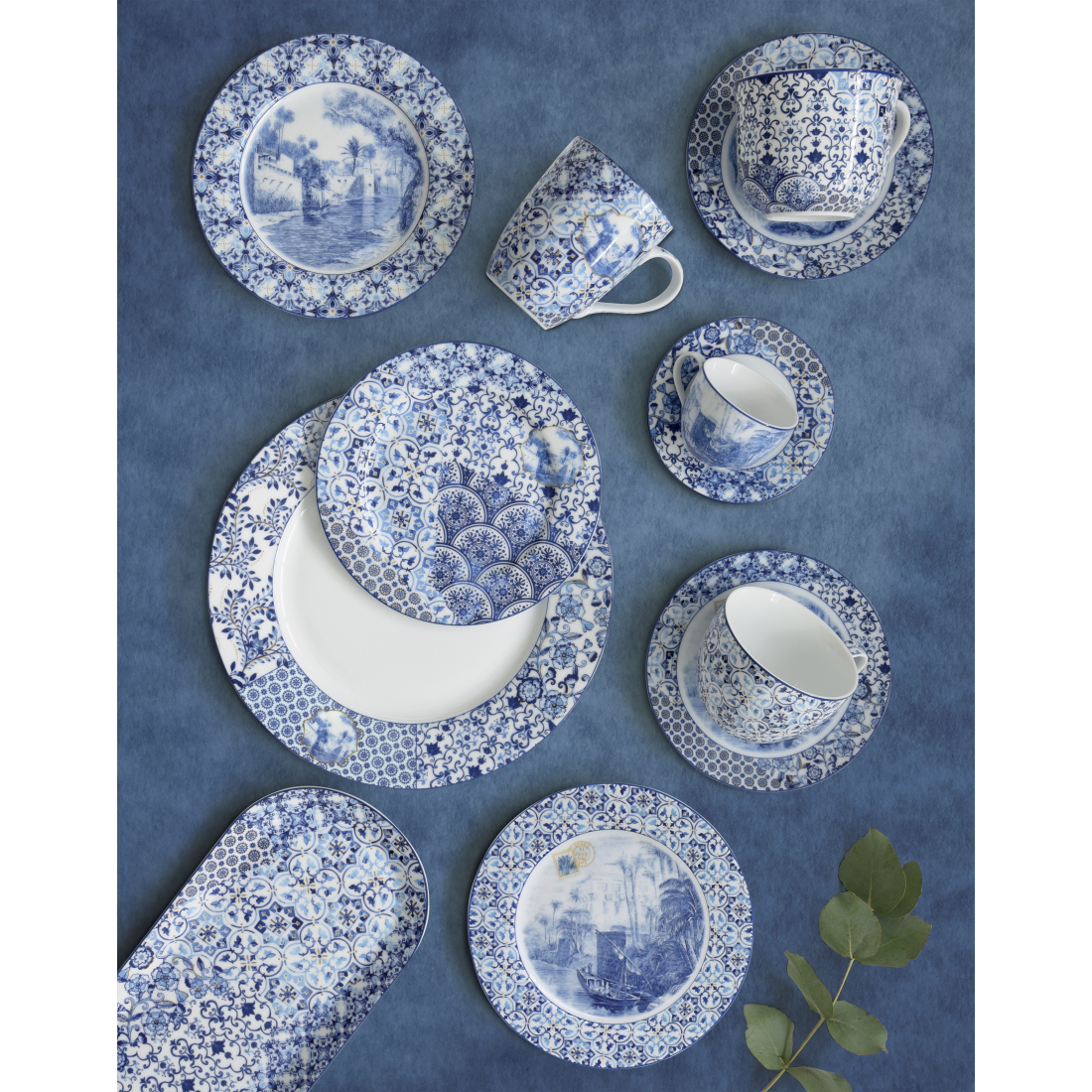 Set Mit 6 Porzellantellern, Ø 19 cm, Indigo Vers.B