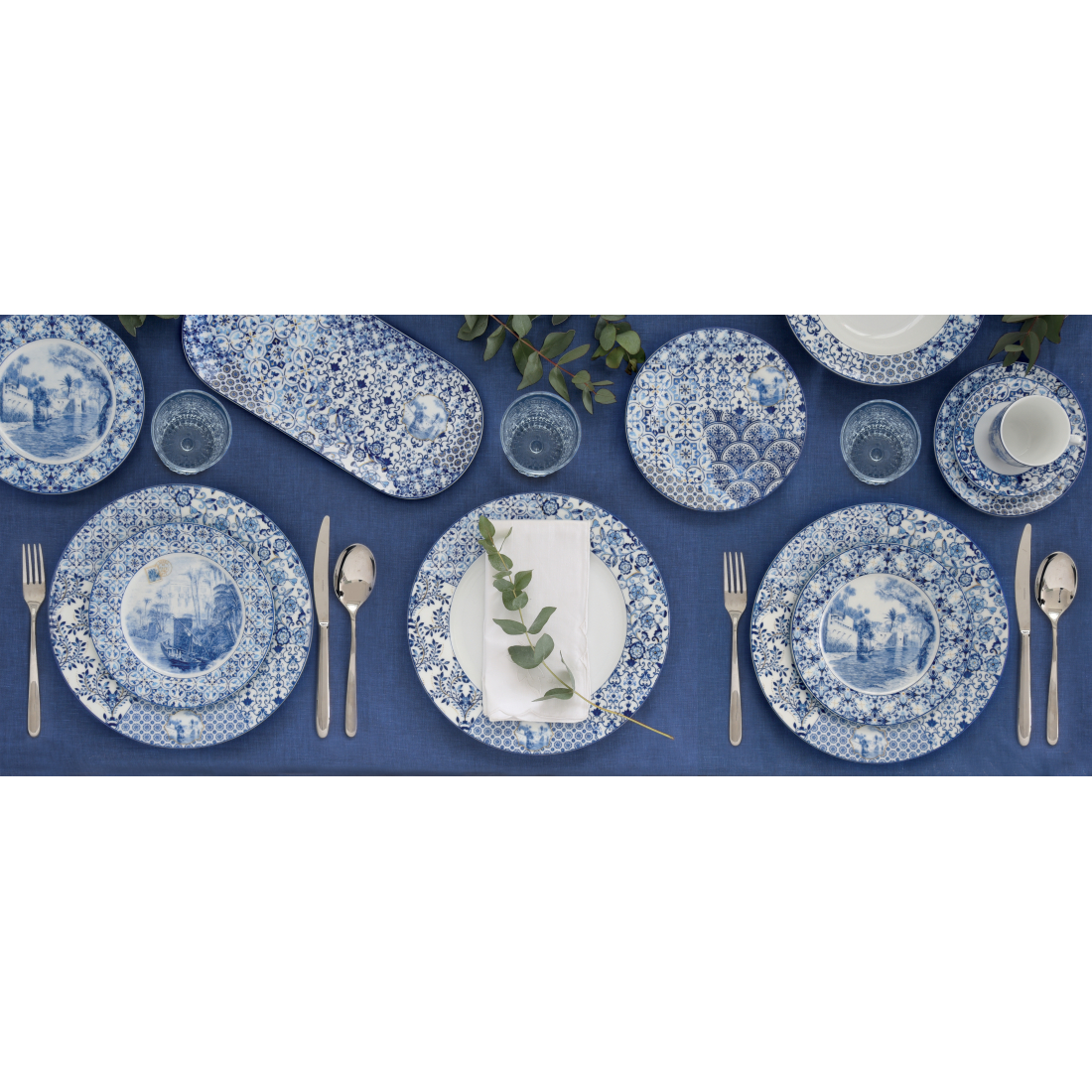 Set Mit 6 Porzellantellern, Ø 19 cm, Indigo Vers.B