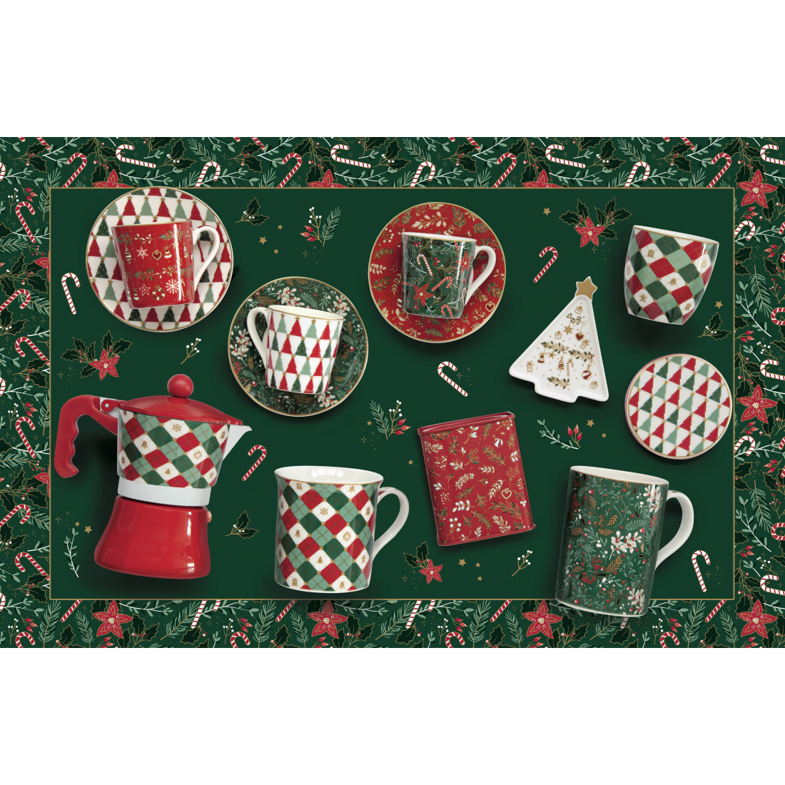 Set Of 4 Mugs 300 ml In Fine China Porcelain In Fancy Christmas Gift Box