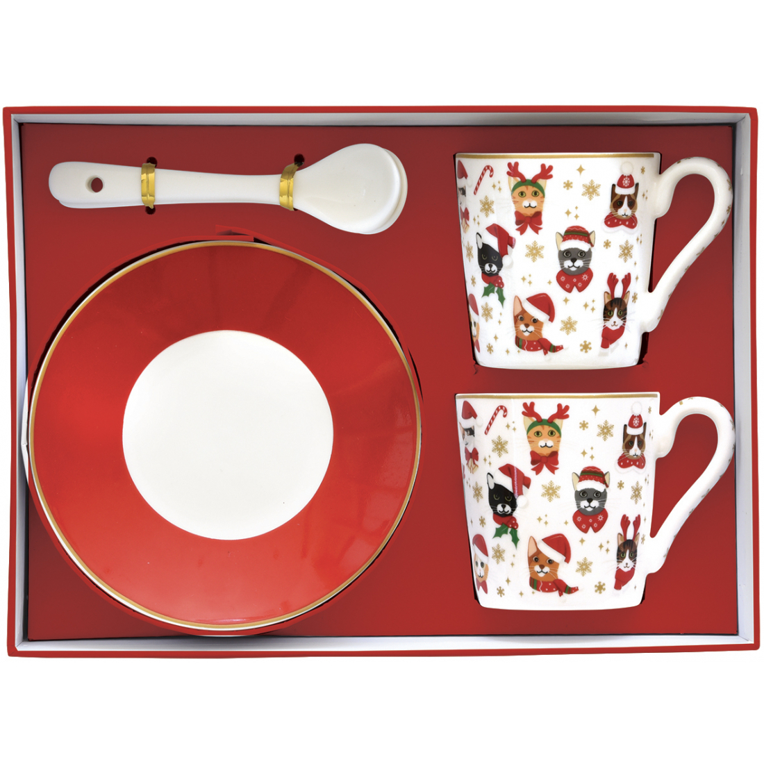 Set Of 2 Espresso Cups With Saucers And Spoons Christmas Friends