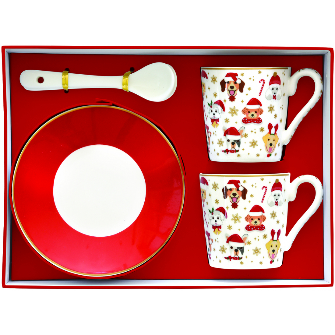 Set Aus 2 Espressotassen Mit Untertassen Und Löffeln Christmas Friends