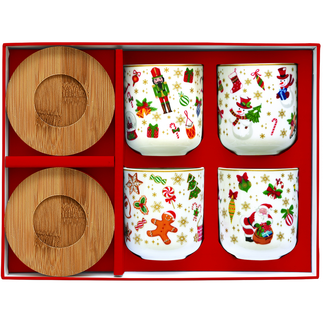 Set Mit 4 Weihnachtsfreunde-Kaffeetassen Und Untertassen
