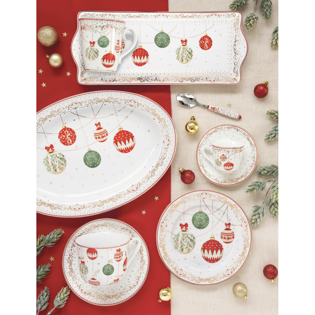 Set Of 18 Porcelain Plates (18 Pieces: 6 Appetizer Plates, 6 Dinner Plates, 6 Soup Plates) Christmas Eve