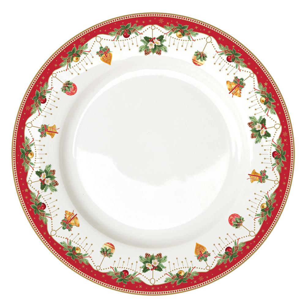 Service De 18 Assiettes En Porcelaine (18 Pièces : 6 Assiettes À Hors-D’Œuvre, 6 Assiettes Plates, 6 Assiettes Creuses) Noël No
