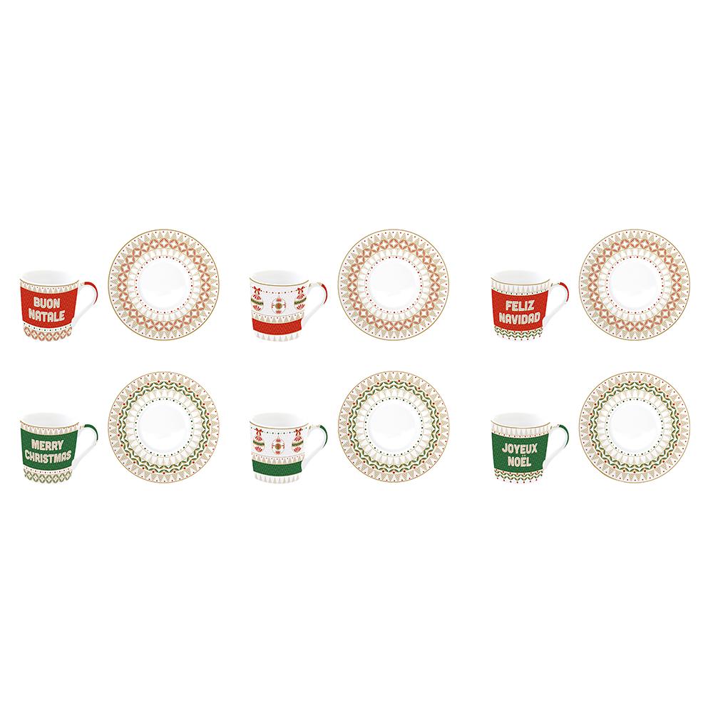 Service De 6 Tasses À Café Et Soucoupes En Porcelaine De 100 ml Dans Un Coffret Cadeau. Joyeux Noël !