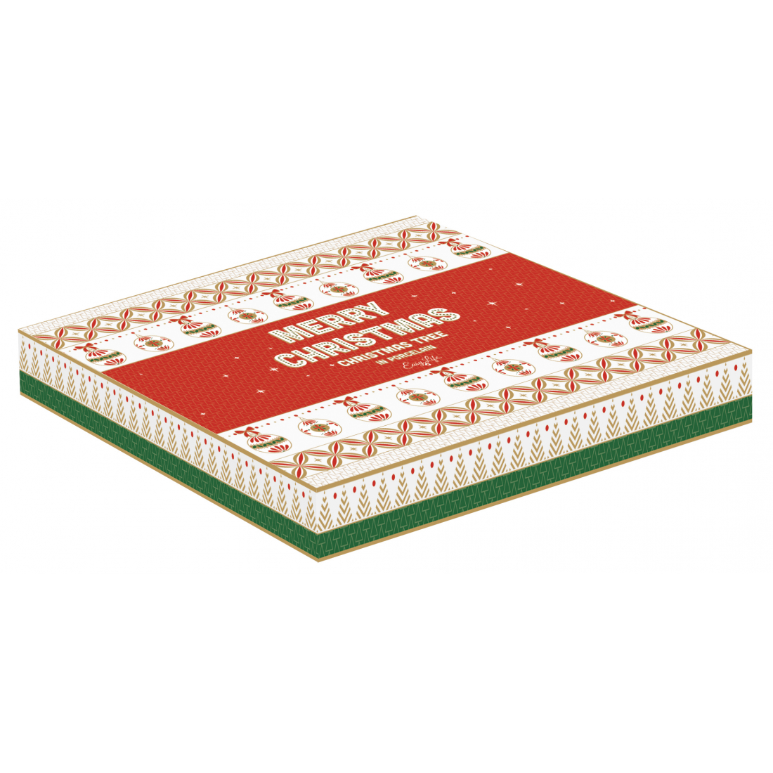 Tannenförmiger Teller 20,5 x 25,5 cm Aus Porzellan In Farbiger Schachtel. Frohe Weihnachten!