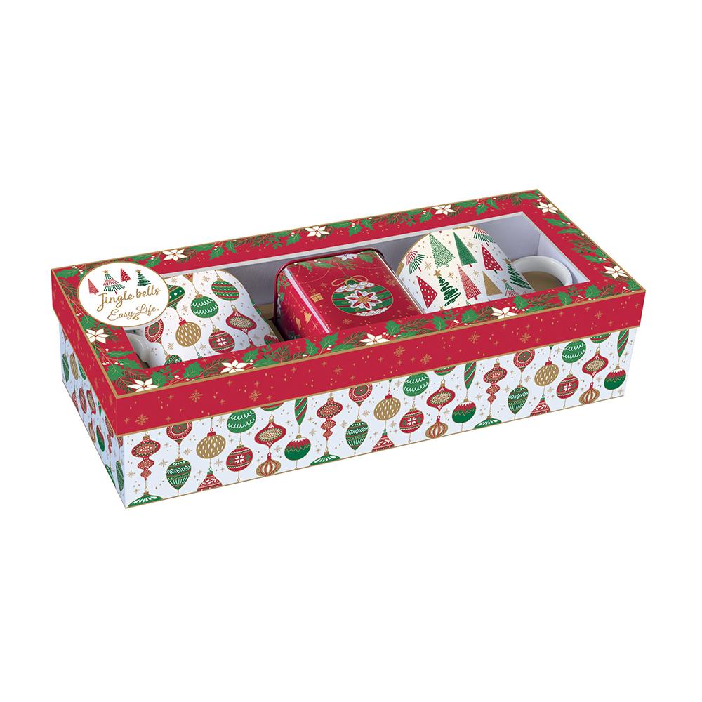 Teeservice Mit 2 Porzellantassen Und Metalldose In Geschenkverpackung Jingle Bells