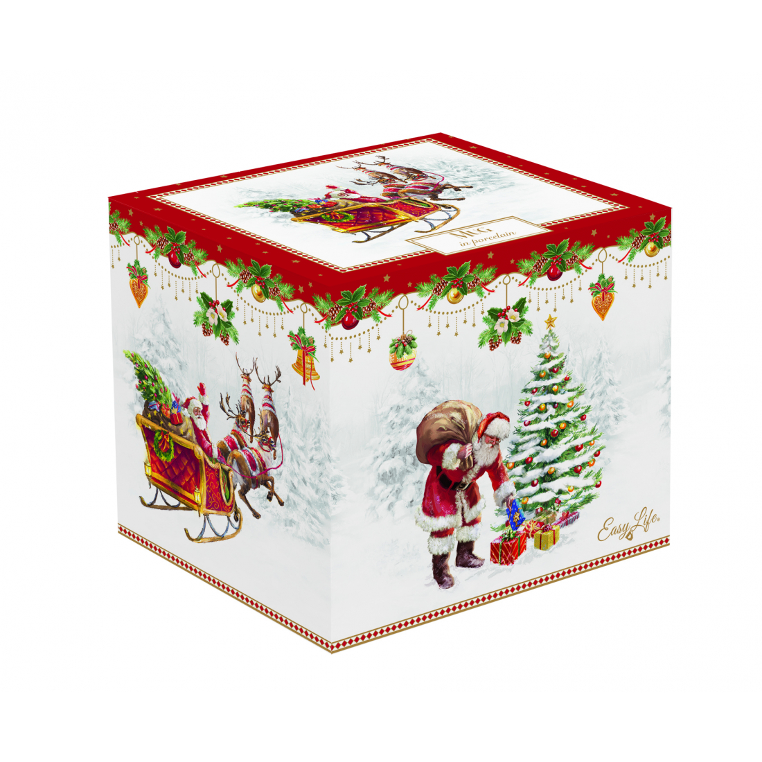 Porzellantasse 370 ml In Nostalgischer Weihnachtsfarben-Box