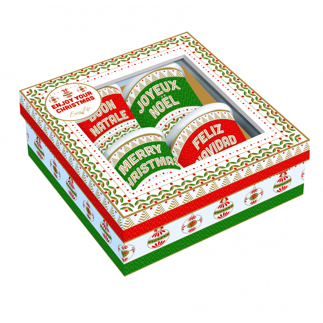 Set Mit 4 Kaffeetassen „Genießen Sie Ihre Weihnachten“